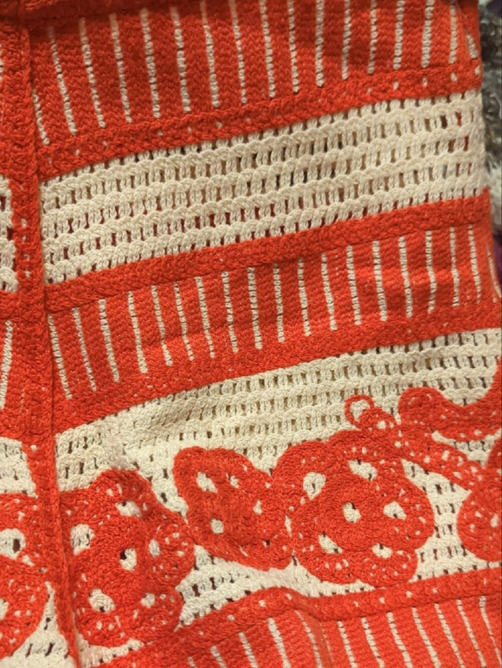 High Waist Crochet Knit Shorts in Orange & Cream - Picture 4 of 11
